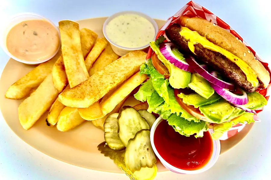 Pico Pica Rico | Avocado Burger - Premium Meat Patty with Cheddar Cheese, Avocado, Lettuce, Onion, Tomato, Mayo & Pickle | Sherman Oaks 