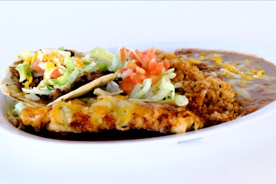 Pico Pica Rico | Enchilada & Taco Plate - With salsa (Green Mild, Red Spicy or Medium) | Sherman Oaks 