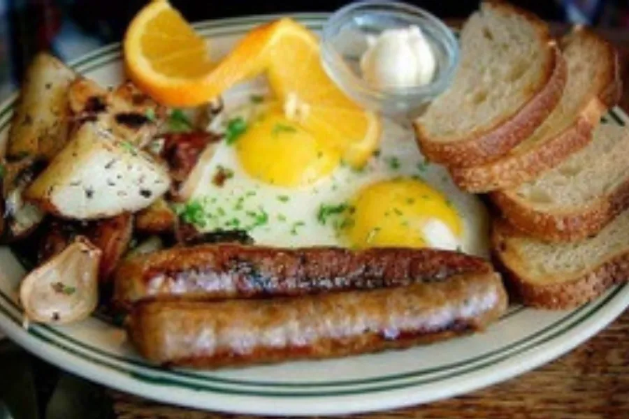 Pico Pica Rico | Home Style Breakfast Plate - Two Eggs any style, 2 Sausage Links, Homestyle Potatoes & Toast. 