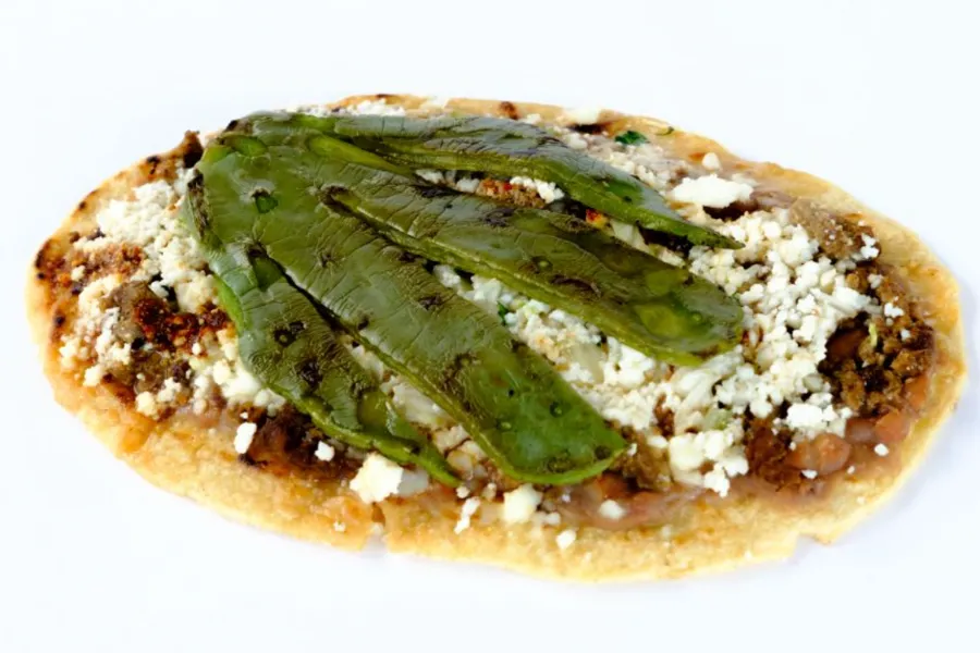 Pico Pica Rico | Huarache Azteca -Beans, Hot Salsa, Queso Fresco, Onions & Cilantro + Grilled Cactus | Sherman Oaks 