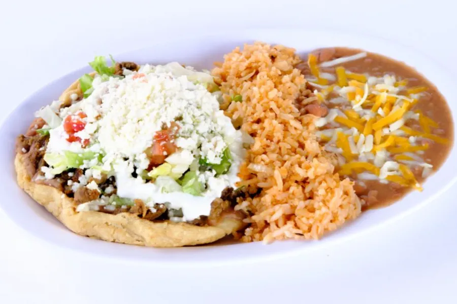 Pico Pica Rico | Sope Plate - Handmade Tortilla with Beans, Lettuce, Tomato, Onions, Cilantro | Sherman Oaks 