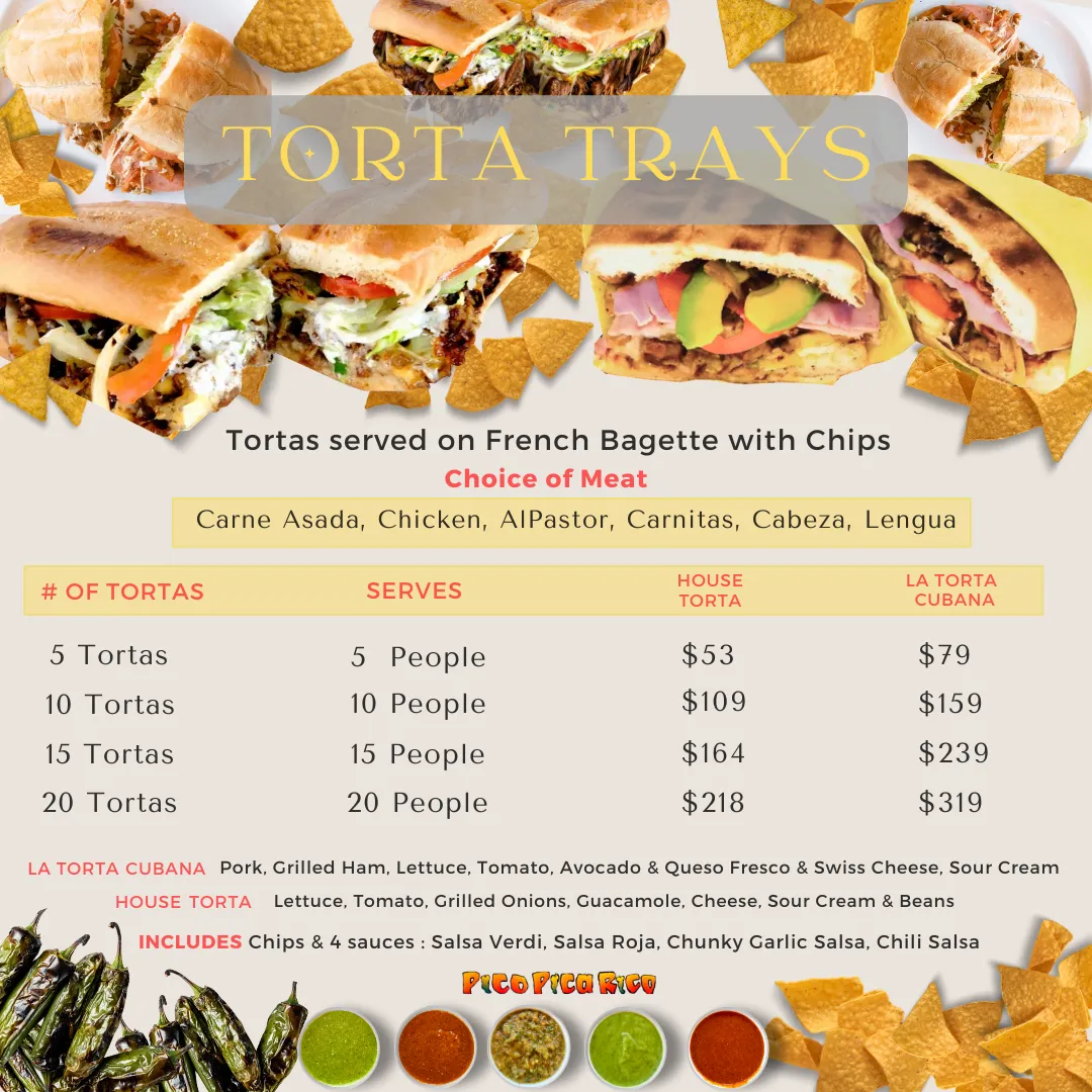 Torta Tray Catering Specials available at Pico Pica Rico Sherman Oaks 